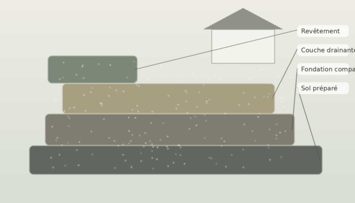 Schéma des couches de préparation d’une allée extérieure pour comprendre le prix au m²