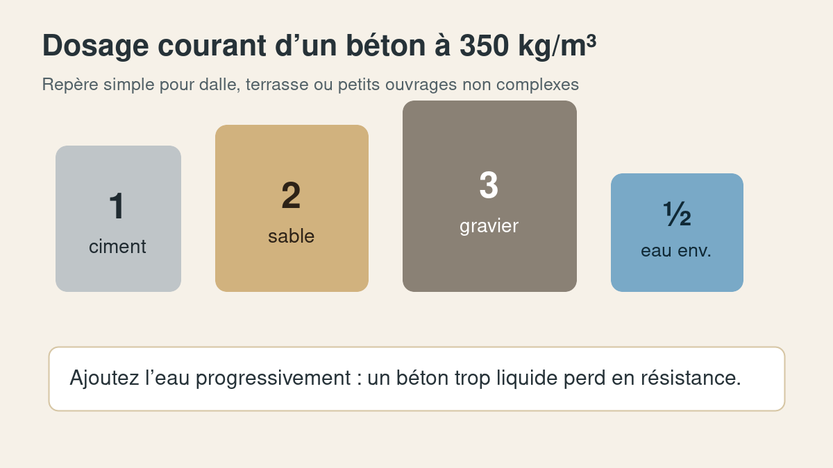 Schéma des proportions pour doser du béton avec ciment sable gravier et eau