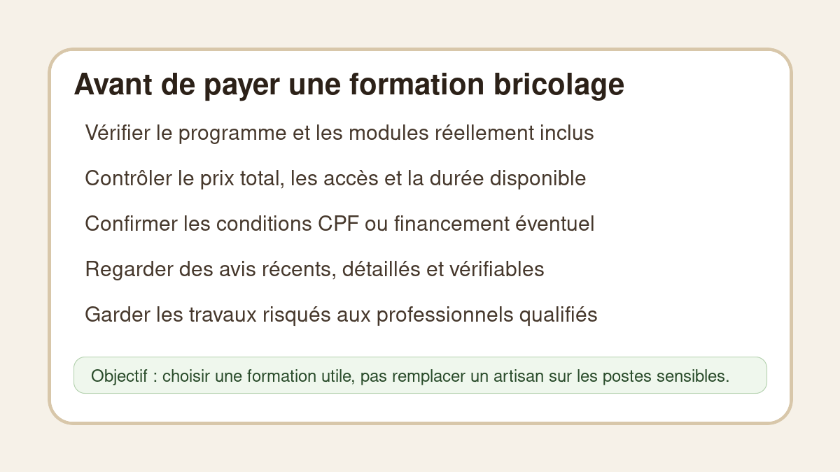 Checklist avant de choisir une formation bricolage ExpertDuBricolage