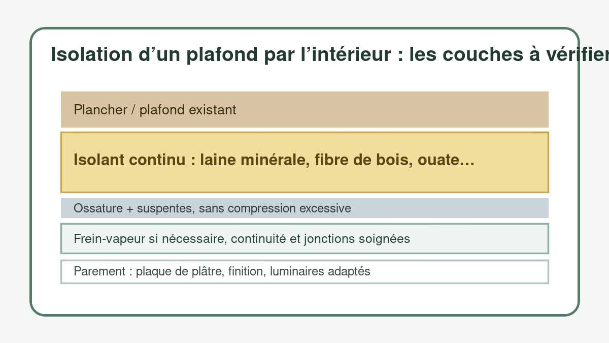 Schéma des couches pour isoler un plafond par l’intérieur