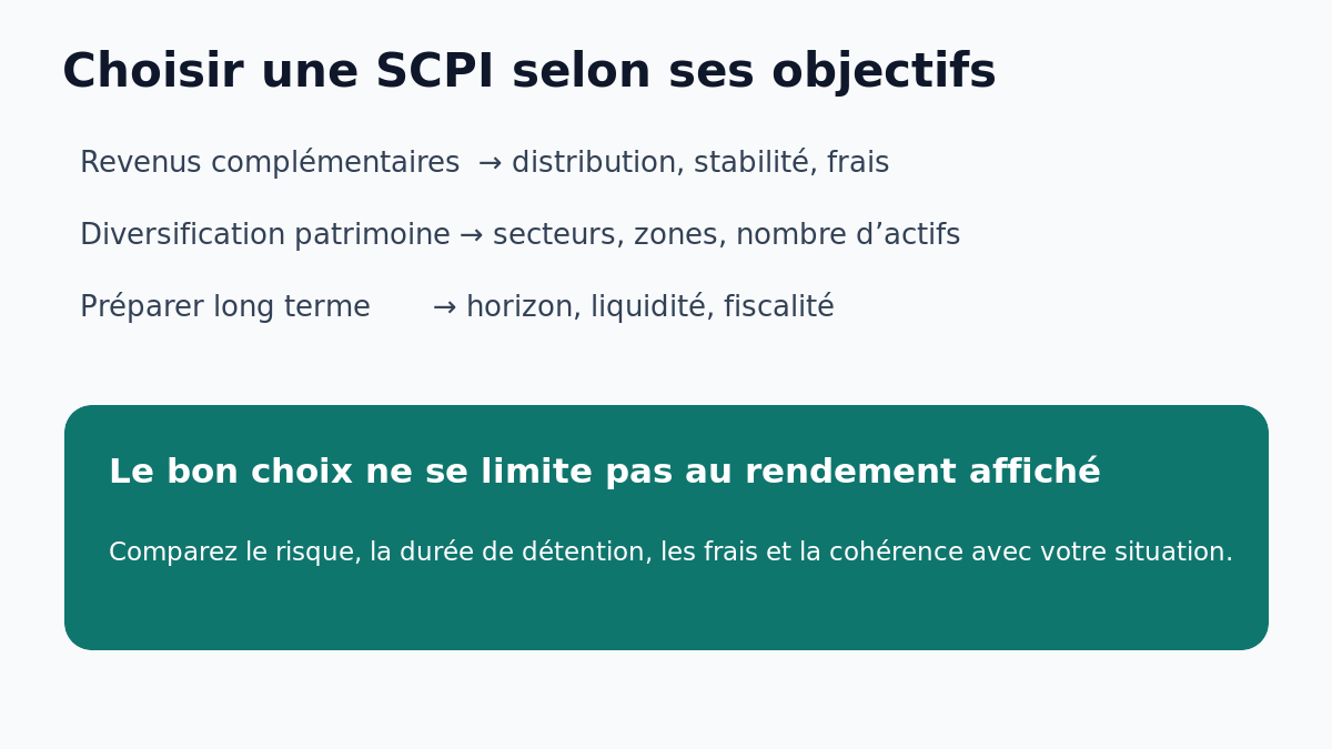 Matrice de choix pour sélectionner une SCPI selon ses objectifs patrimoniaux