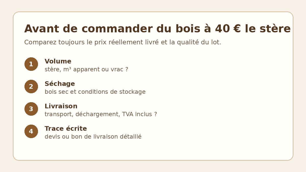 Checklist pour comparer une offre de bois de chauffage à 40 euros le stère